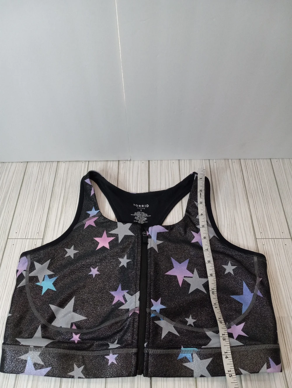 Torrid Wireless Zip-Front Foil Stars Print Racerback Active Sports Bra 1X